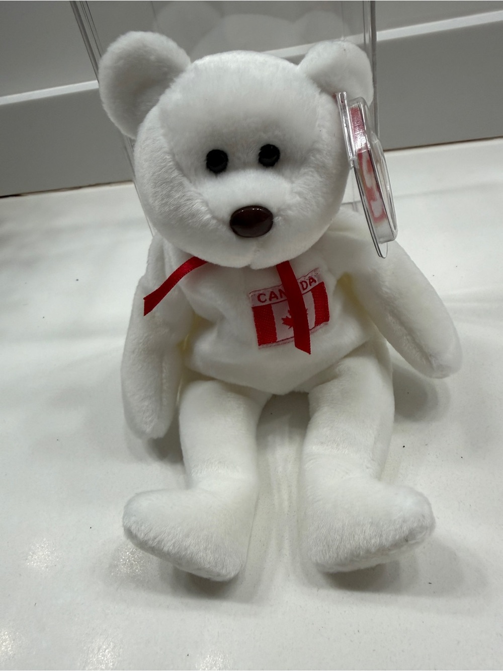 Ty White Plush Bear Canada with Red Heart Tag